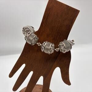 Stephen Dweck Bracelet Large Frosted Rock Crystals Sterling Galle Caps NWT